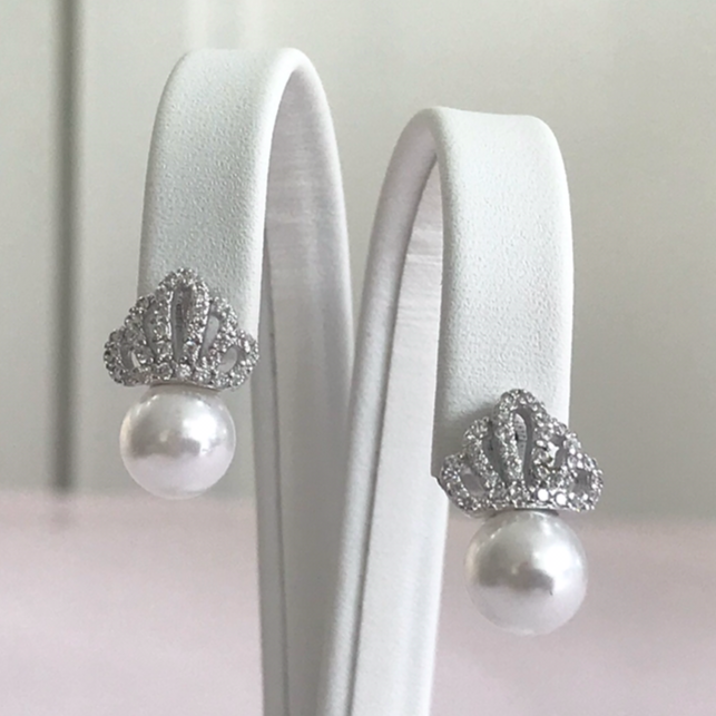 Pearl Crown Rhinestone Earrings