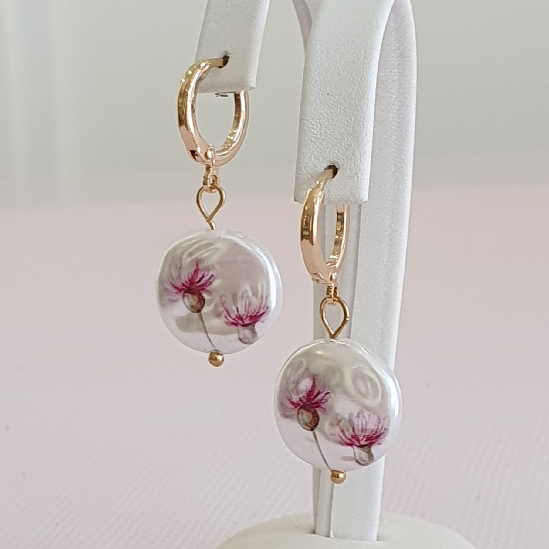 Pearl Pink Flower Dangle Earrings