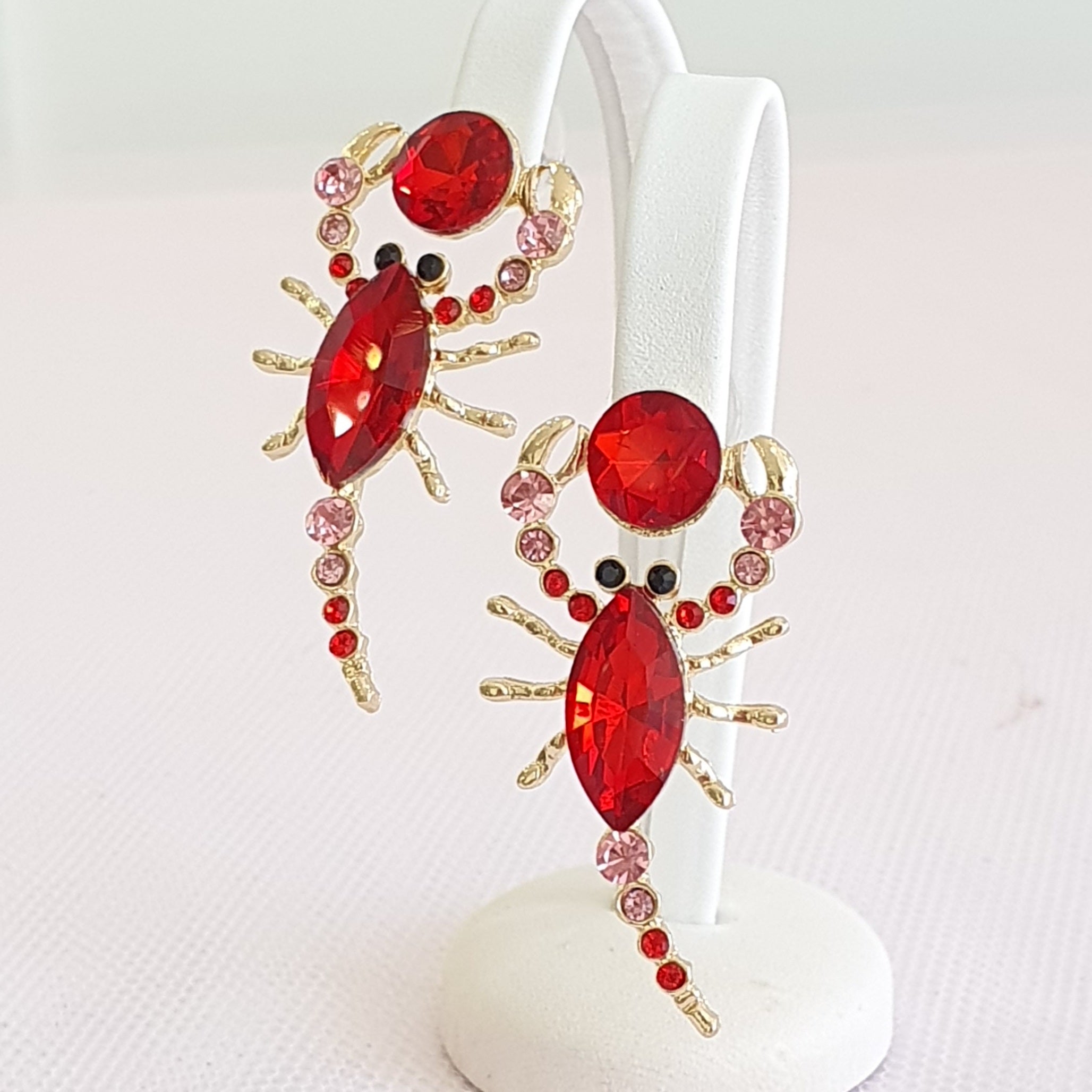 Bright Red Lobster Rhinestone Earrings