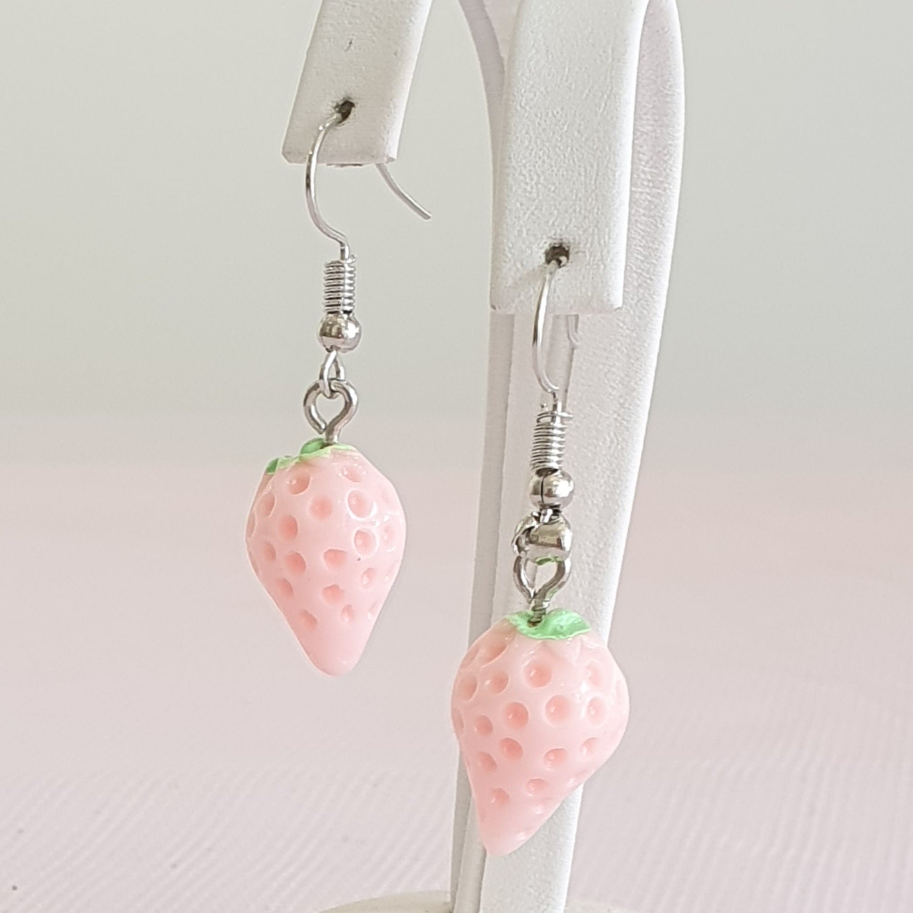 Pink Strawberry Dangle Resin Earrings