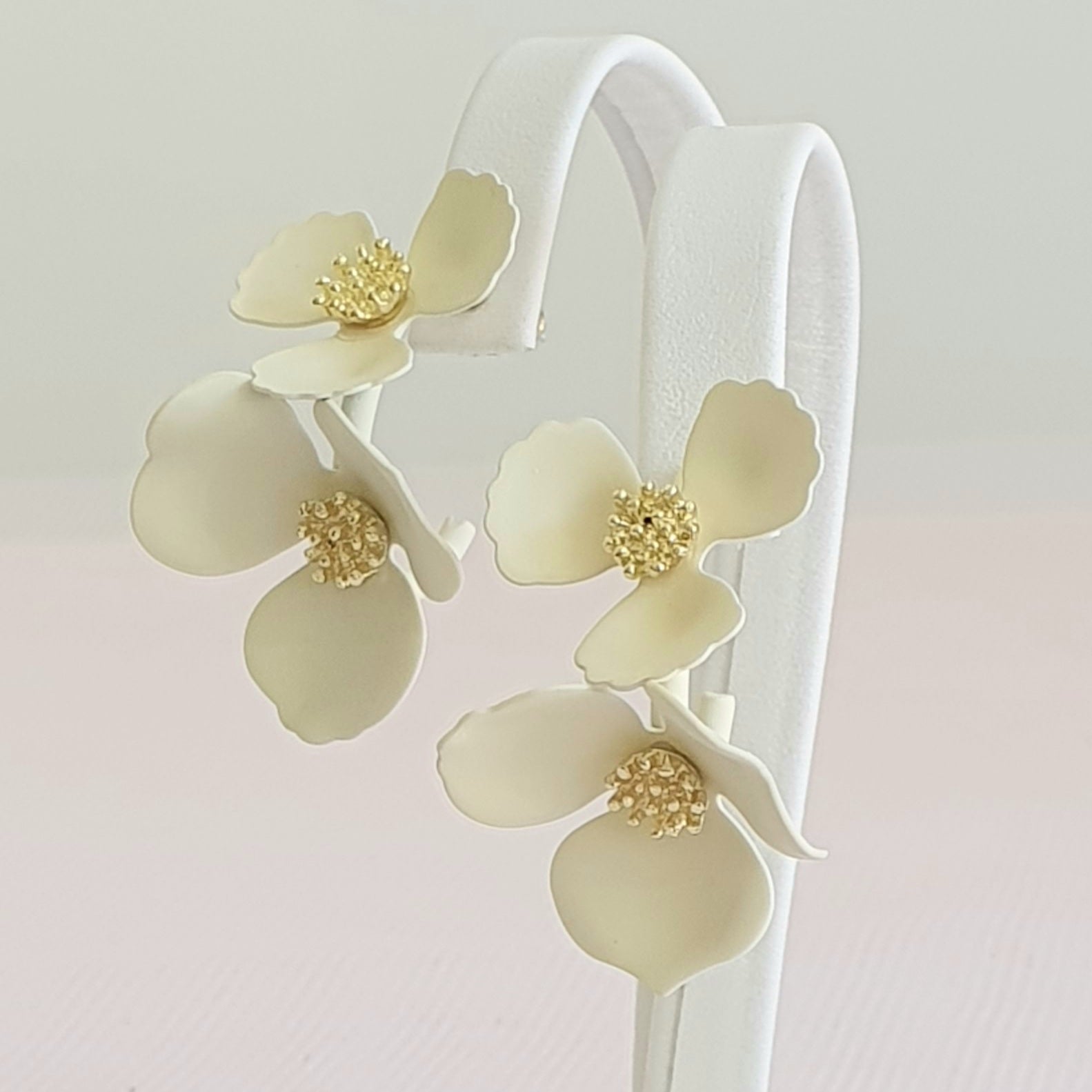 Cream and Gold Floral Open Hoops