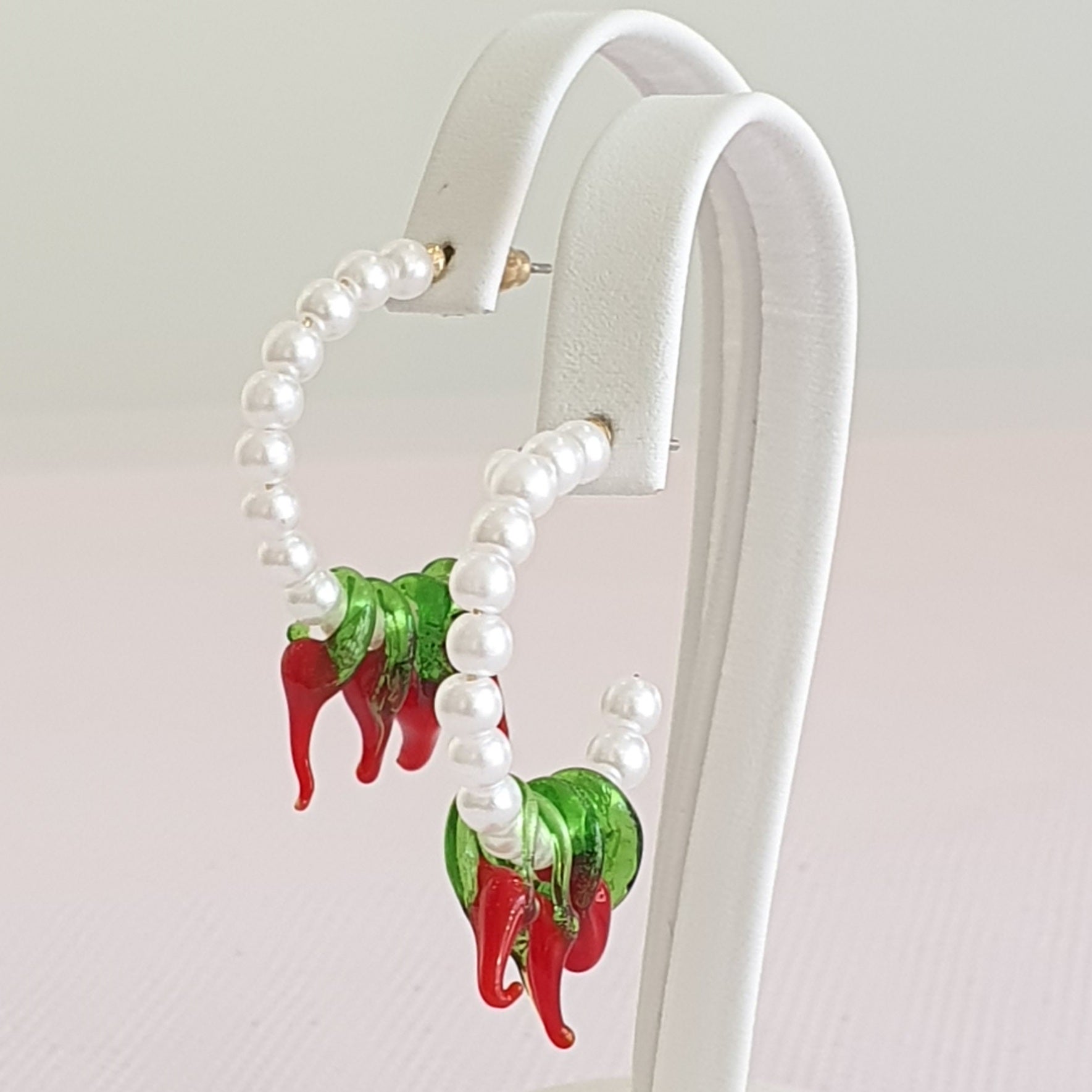 Red Hot Chilli Pearl Open Hoops