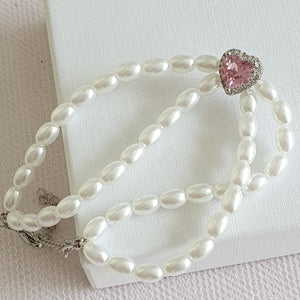 Natural Pearl Pink Heart Sparkle Bracelet