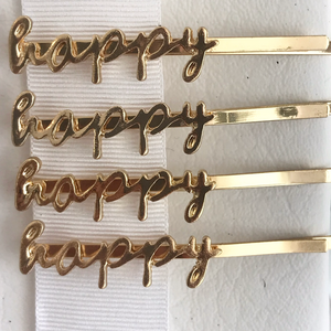 'Happy' Gold Hairclip