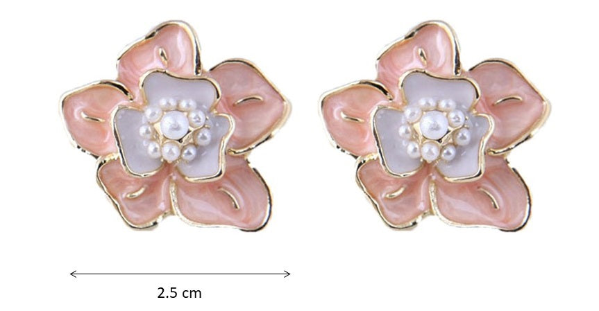 Gold and Peach Flower studs with Pearl Centre