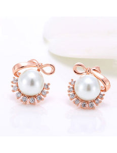 Pearl with Rose Gold Metal Ribbon Round Stud