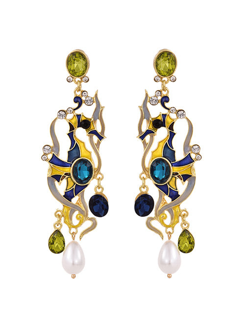 Sapphire and Yellow Gold Seahorse Drop Earrings