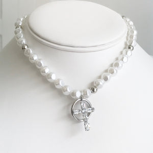 Pearl And Cross Choker Rhinestone Necklace