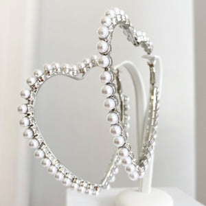 Silver Pearl Love Heart Hoops