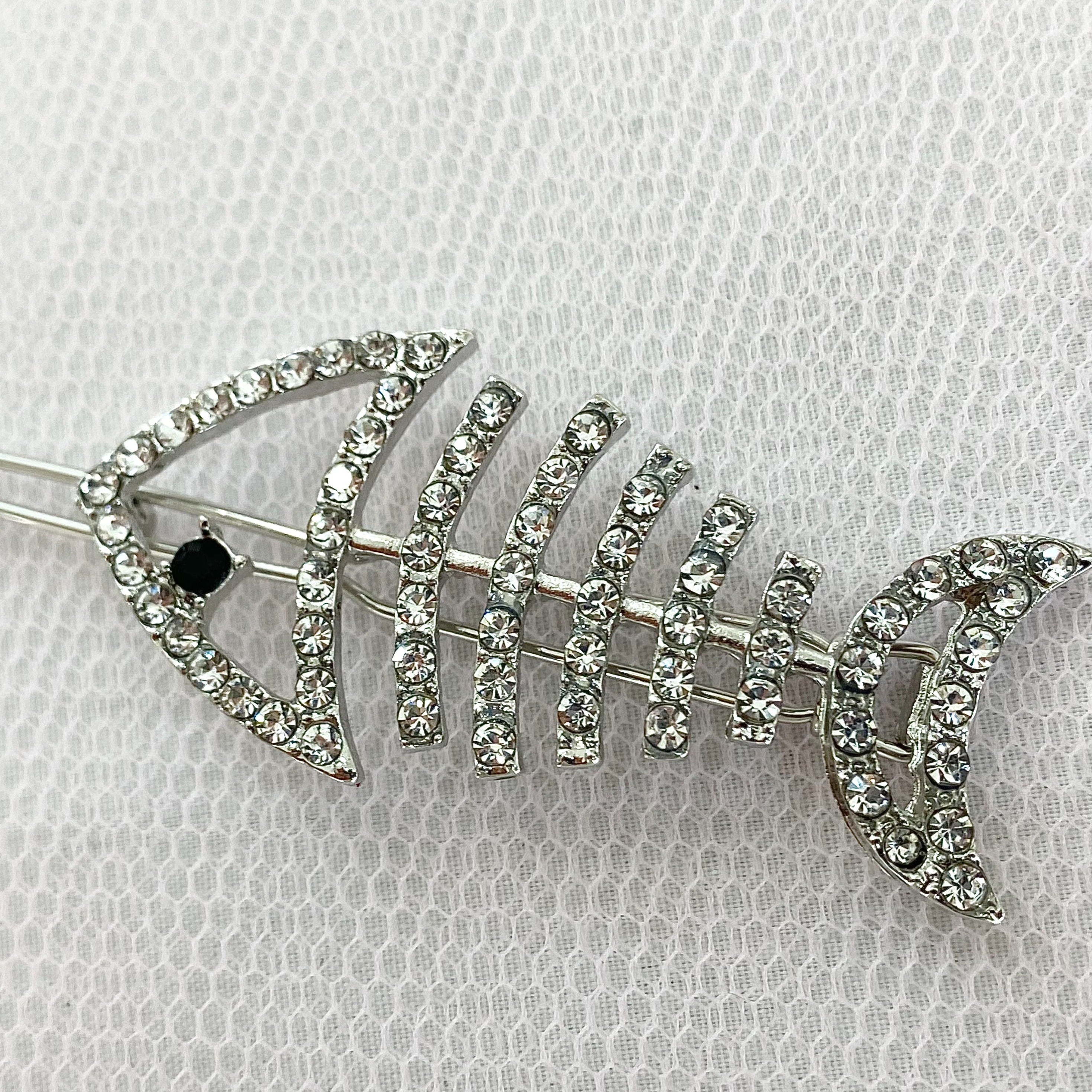 Silver Rhinestone Fish Skeleton Hair Slide
