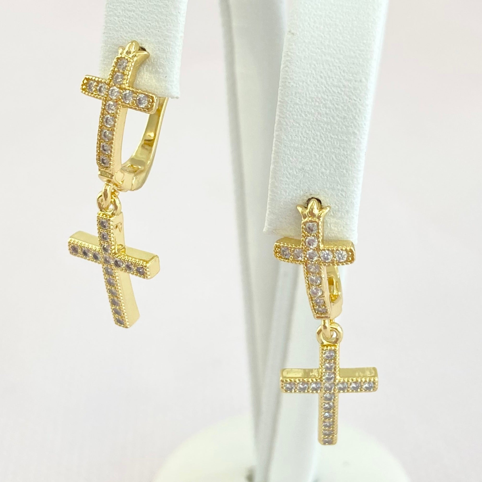 Gold Cross Rhinestone Earrings.
